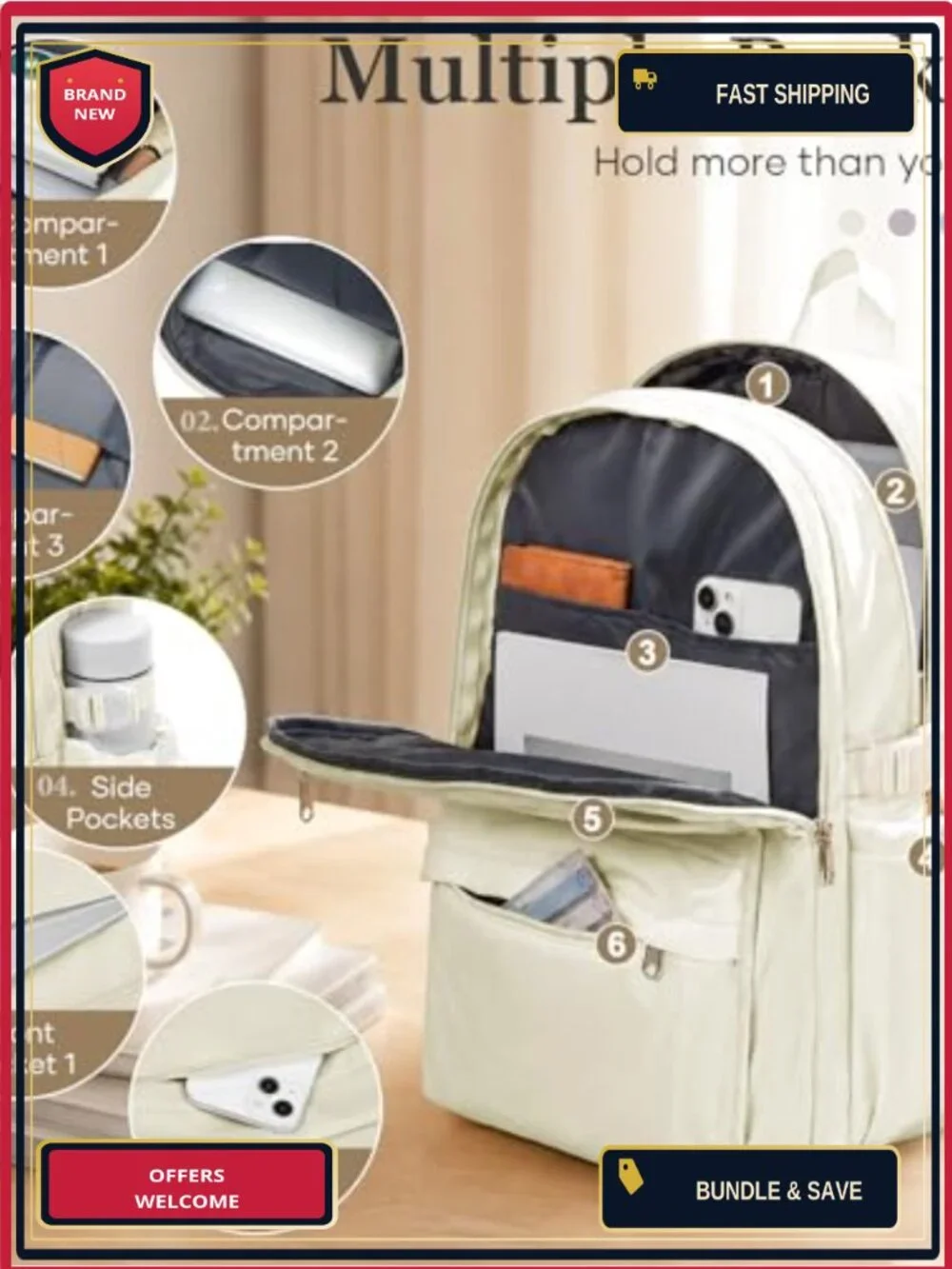 Water-Resistant Nylon School Backpack for Teen Girls College Travel Daypack
